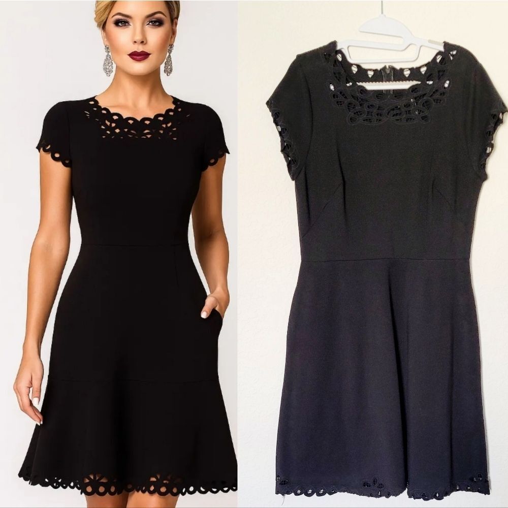 WHBM Black Cut-Out trim dress with pockets  Sz 10